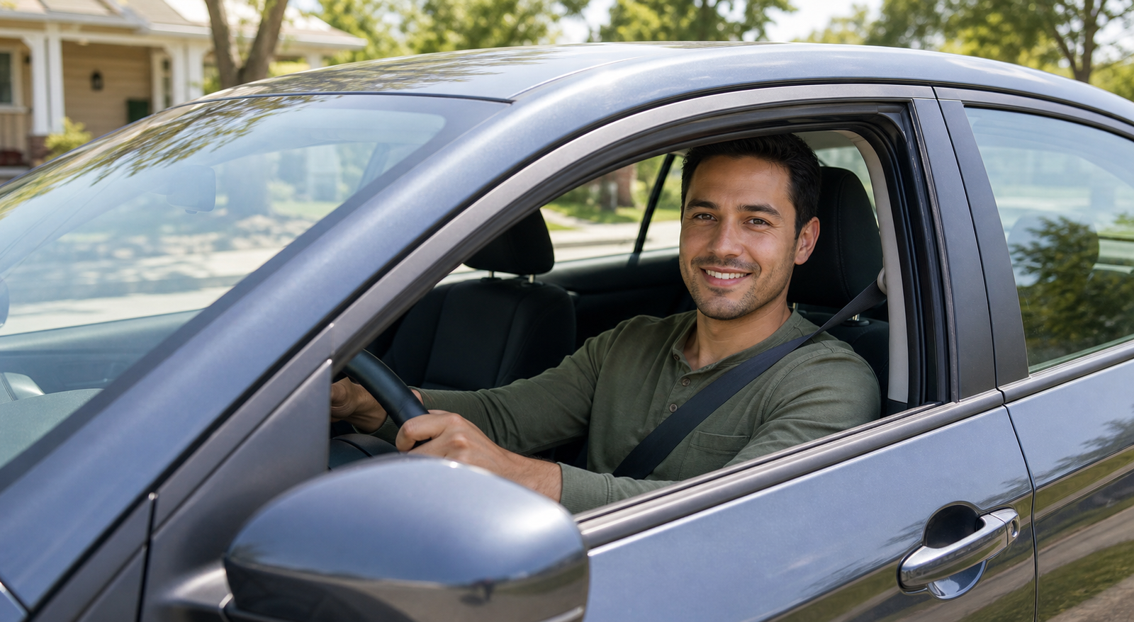 Adult driver practicing from the left side of a vehicle